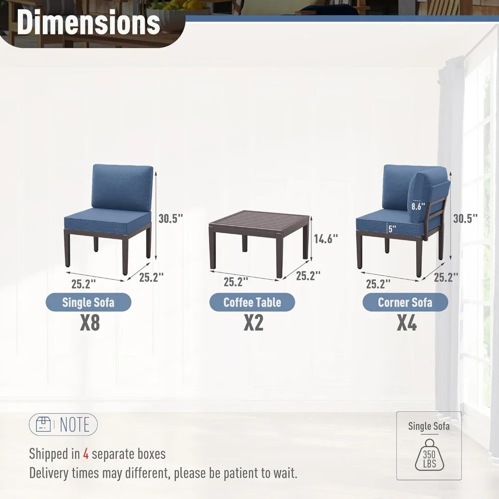 14 Pieces Metal Patio Furniture Set Modern Metal Outdoor Conversation Sets, Patio Sectional Sofa w/5 Inch Cushion and Coffee Ta