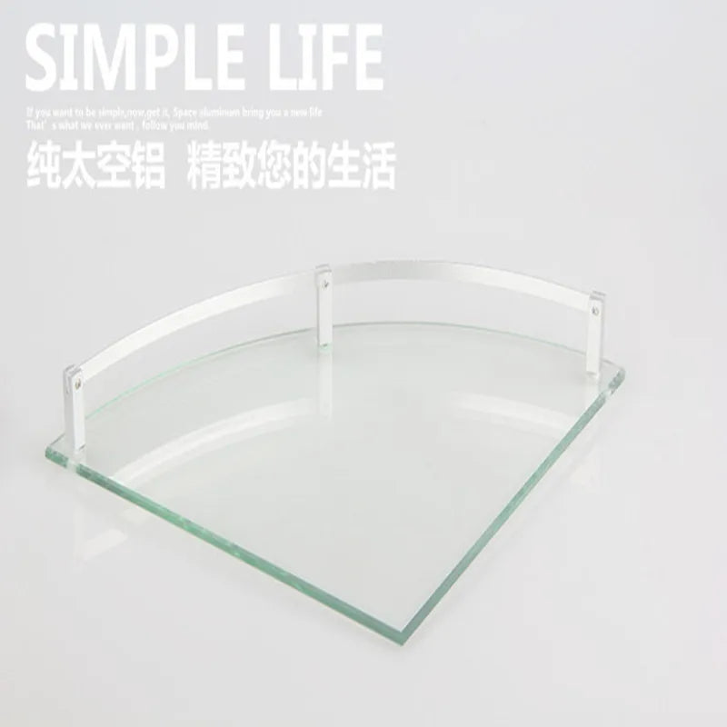 Bathroom Glass Bath Shower Triangular Shelf Holder Organizer Single Layer Modern Style Glass Bathroom Shelves