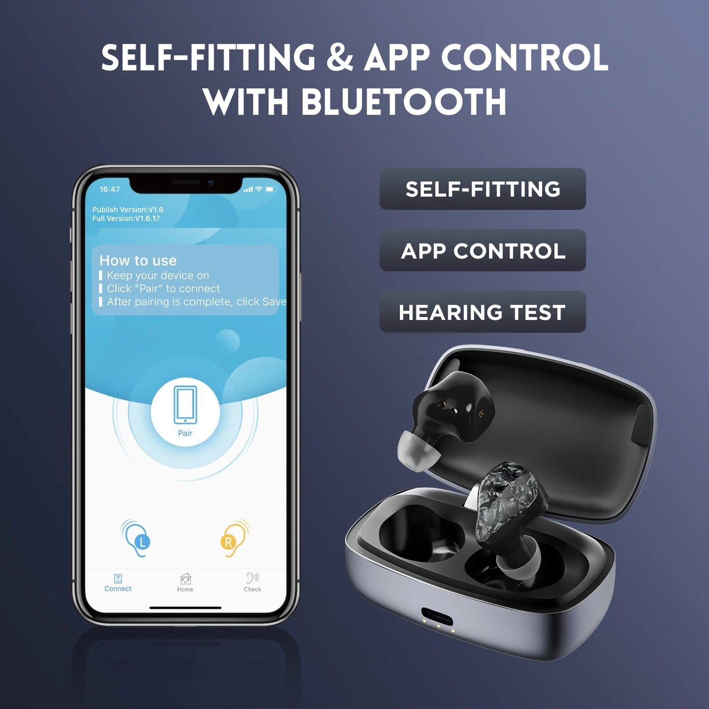 OTC Bluetooth Hearing Aids Rechargeable Hearing Amplifier with APP Control Noise Reduction for Mild To Moderate Hearing Loss