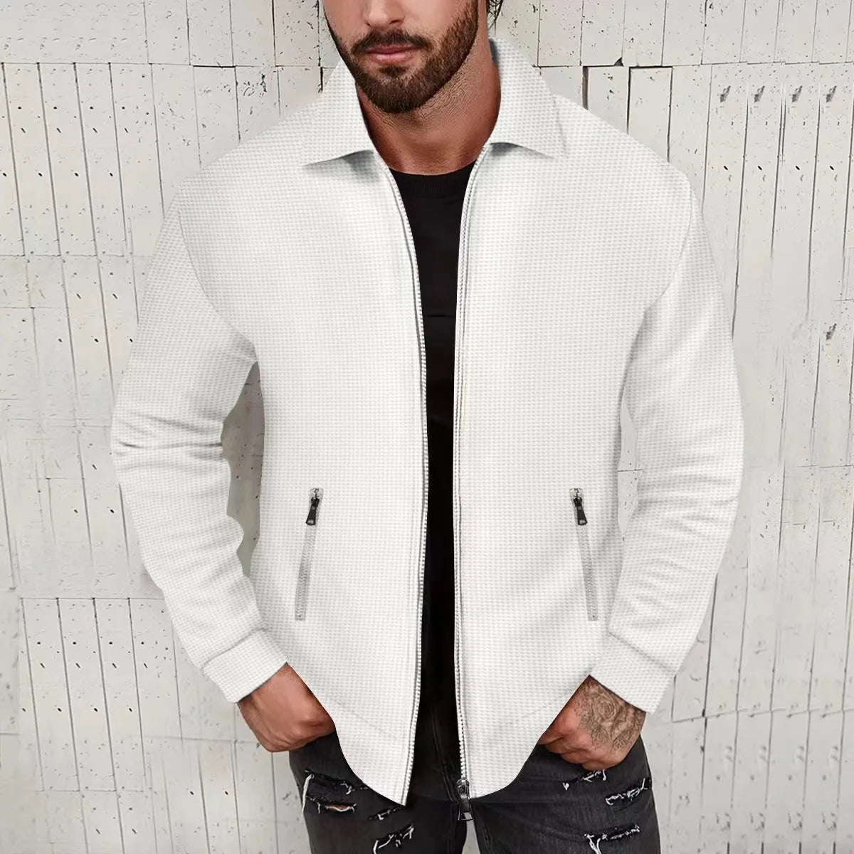 European and American cross-border Amazon waffle long-sleeved zipper jacket casual men's autumn coat
