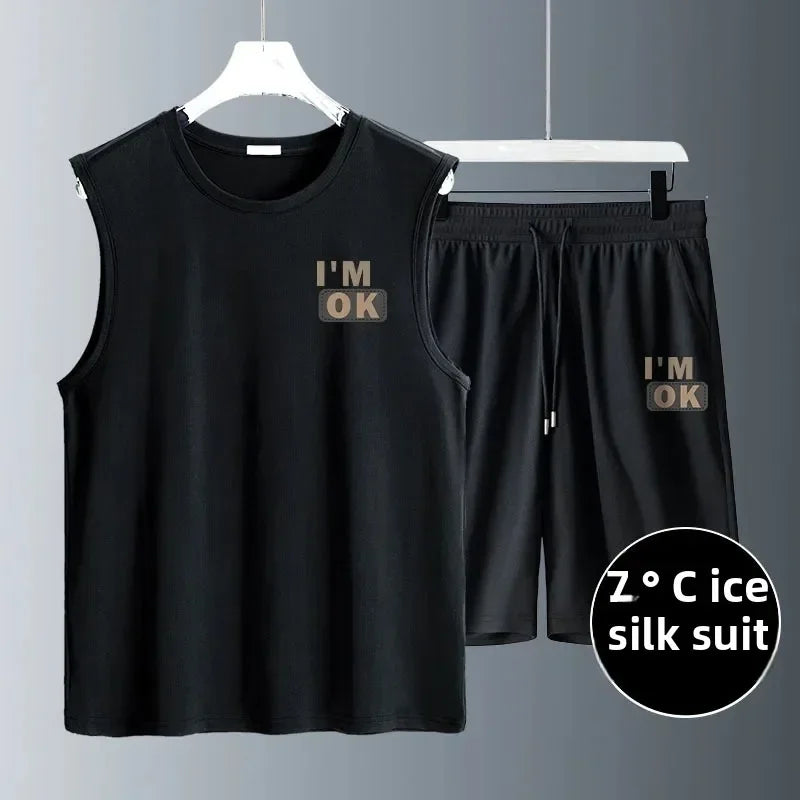 Men's Clothing Fashion Breathable Fitness Sports Quick Drying Tank Top + Sweatpants Two-piece Sets  Tracksuit Men