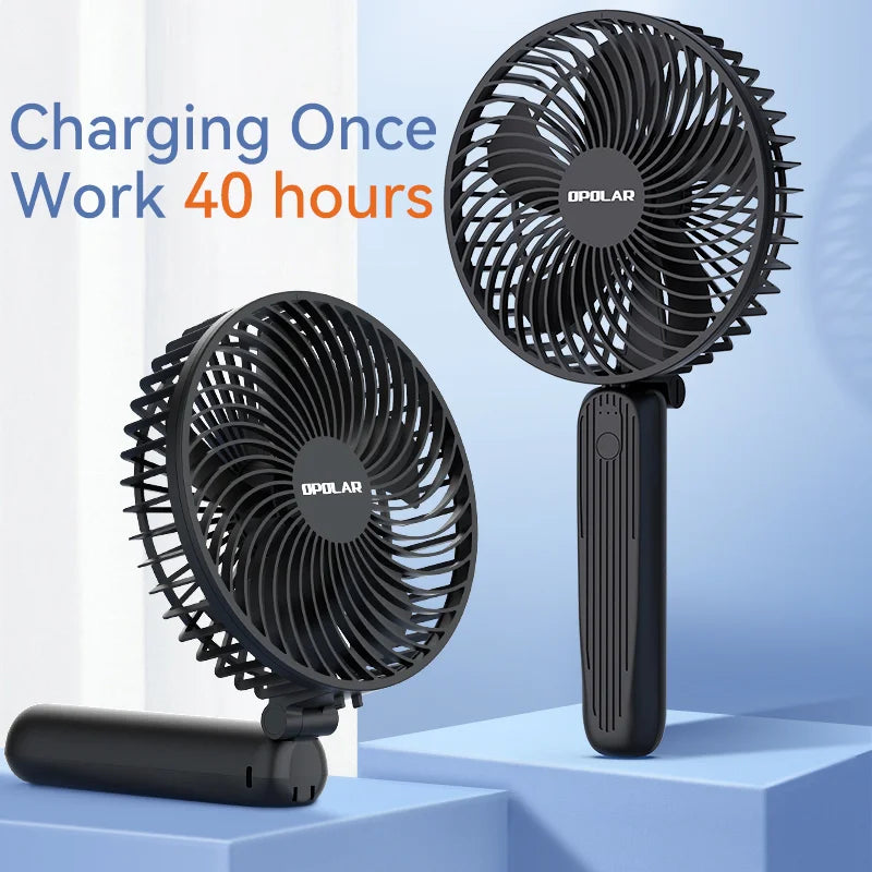 Opolar 10000mAh Handheld Mini Fan Foldable Camping Fan Silent Strong Wind Rechargeable Air Cooler Home Outdoor Room Travel USB