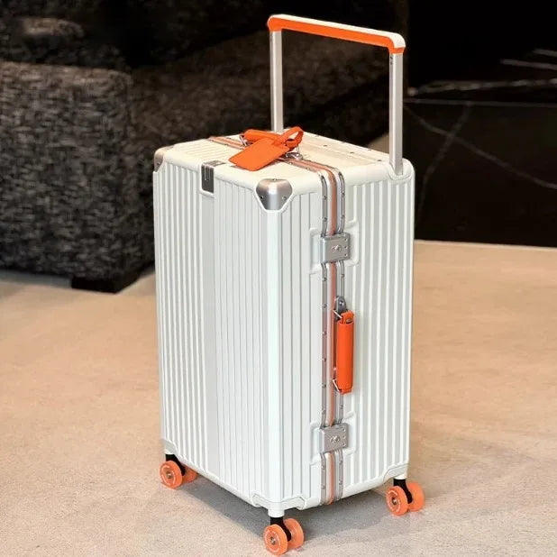 New Aluminum Frame Wide Handlebar Rolling Luggage Large Capacity Trolley Suitcase with Colorful Silent Spinner Wheels TSA Lock