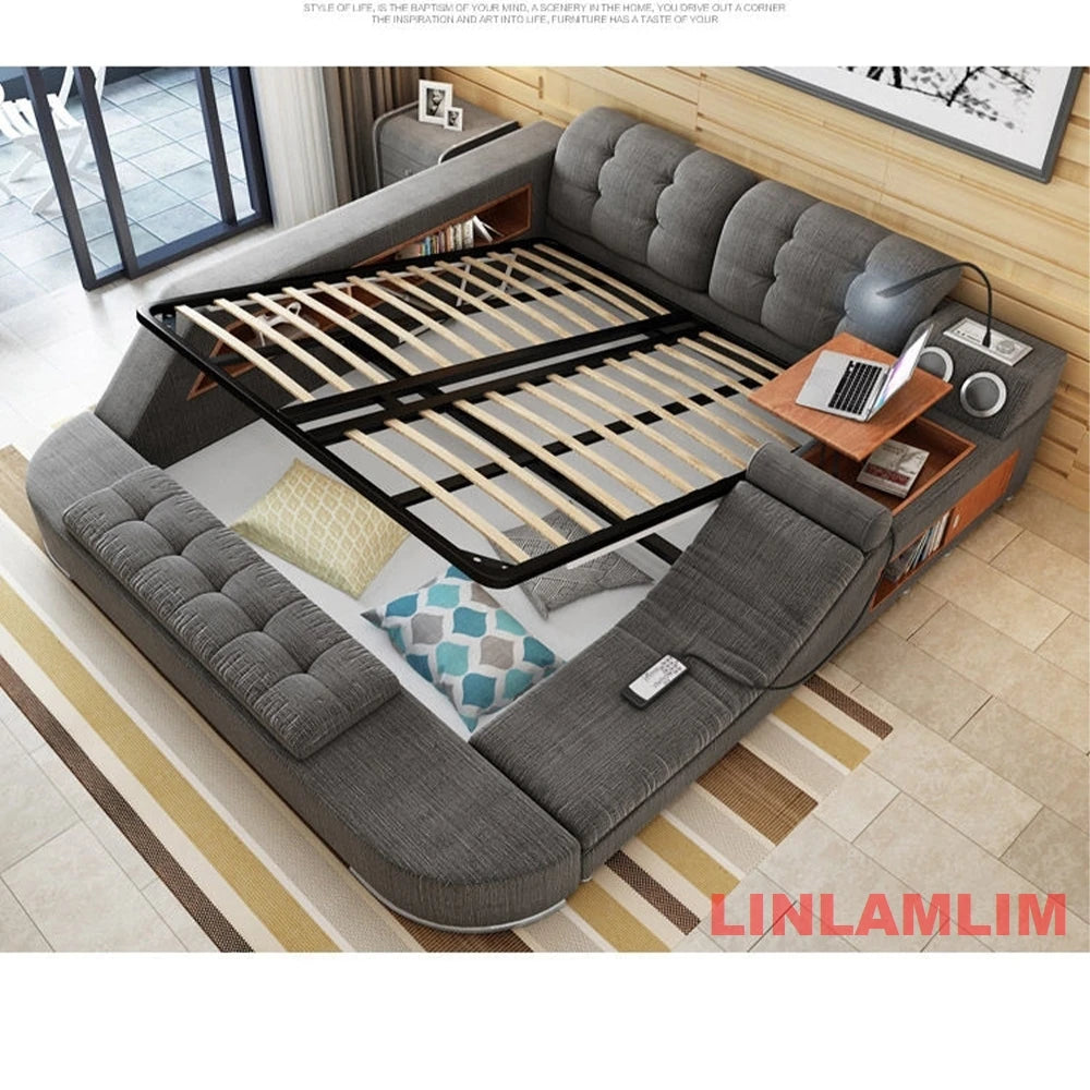 Tech Smart Bed Frame Multifunctional Massage Bed Ultimate Bed,  Fabric / Cloth Tatami Upholstered Bed with Bluetooth Speaker