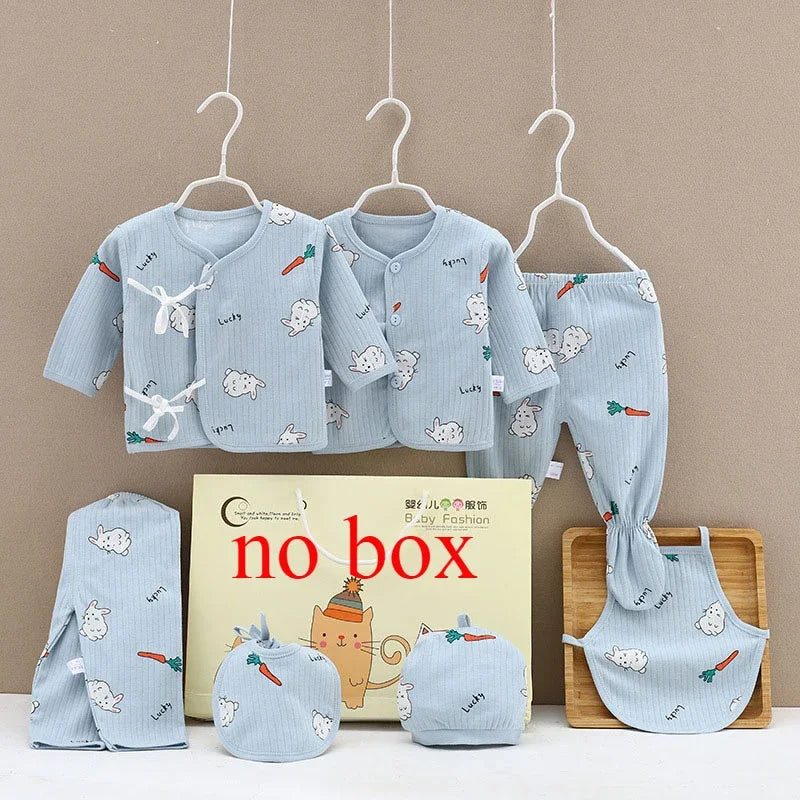 Newborn Baby Boy And Baby Girl Clothes cartoon long Sleeve Bodysuit+Pants+Hat 7pcs Set