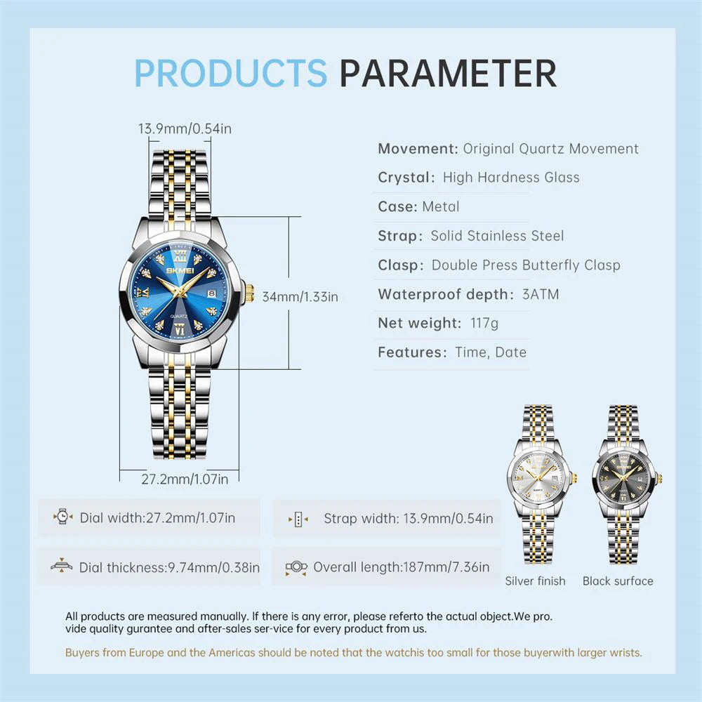 Luxury Full Steel Watches For Women Elegance Date Quartz Wristwatch For Female Lady Waterproof Girl Watch Relogio Feminino