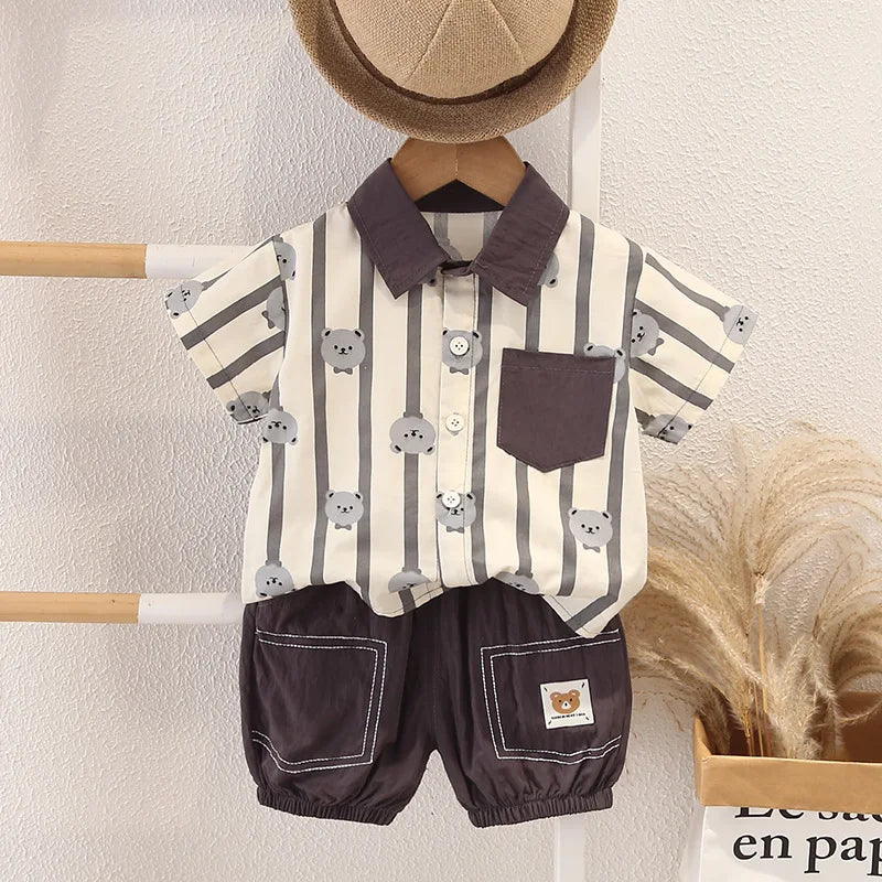 Baby Boy Clothes Set T-Shirt+Shorts Kids Boy Summer Clothing Set Cute Cartoon Bear Outfit Set Infant Toddler Tee Shirt Pants