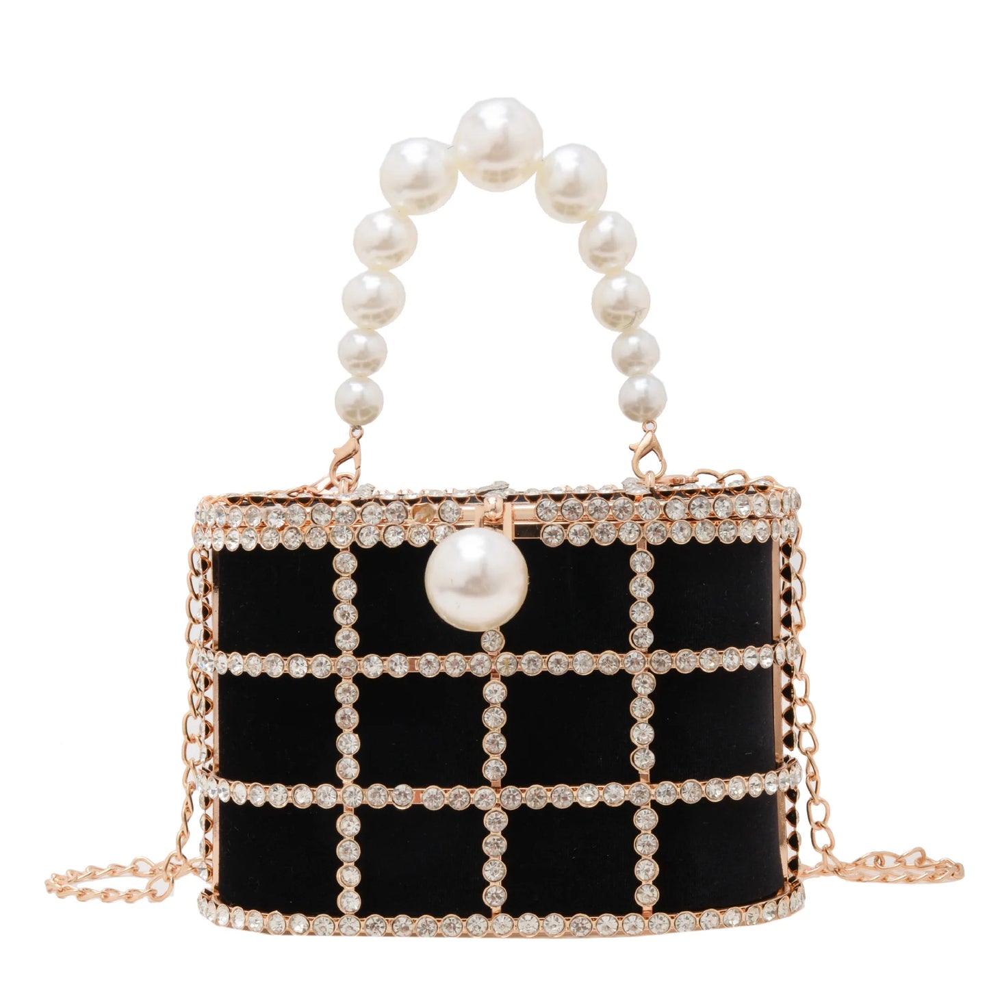Metallic Evening Bag Pearl Hollow Out Womens Bags Luxury Design Rhinestone Diamond Dinner Bags For Party Wedding Handbags