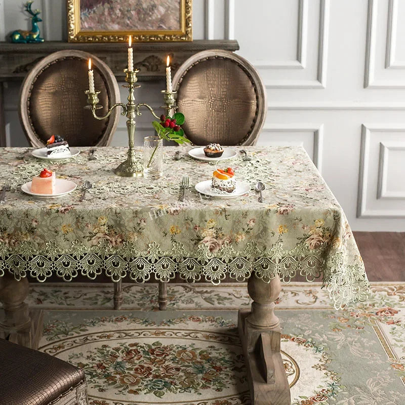 Table Cloth Green Lace Europe Luxury Embroidered Tablecloth Table Dining Table Cover Retro Pastoral Lace Fabric Hollow Home Mat