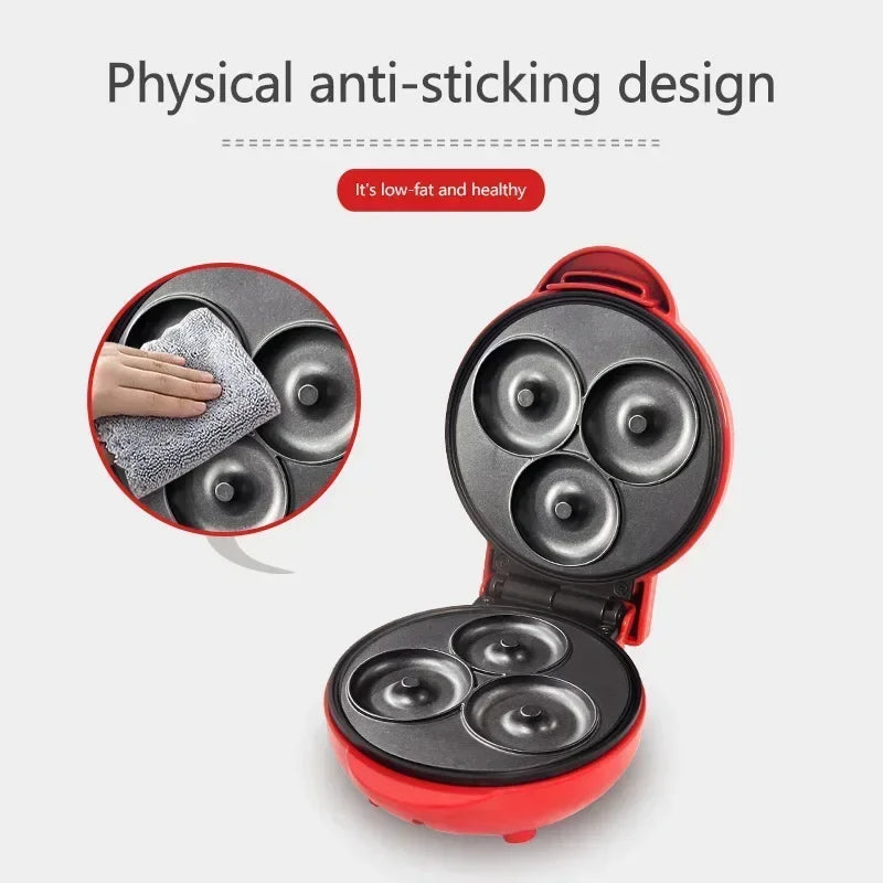 Mini Donut Maker Machine for Home, 550W Heating Makes 3 Doughnuts with Non-Stick Surface for Kid Breakfast, Snacks, Desserts