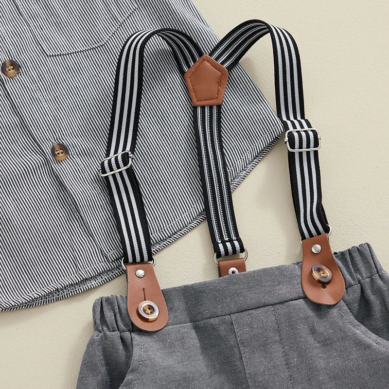 2024-02-29 Lioraitiin Toddler Baby Boy Gentleman Set Stripe Pattern Short Sleeve Shirt with Suspender Shorts 2Pcs Outfit