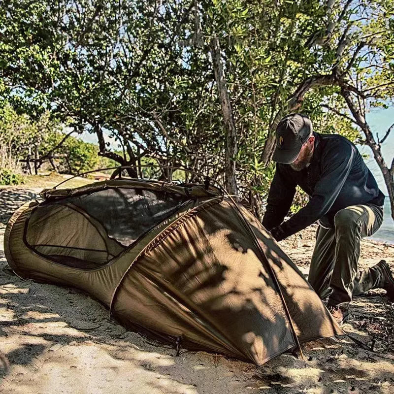 Outdoor Camping Travel Tactical Tent Single Person Field Adventure Folding Rainproof Boat Bed Tent Sunshade Tourist Beach Tent