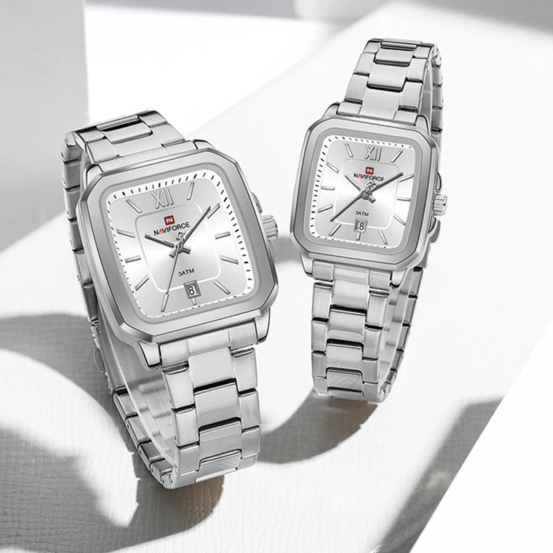 NAVIFORCE Fashion Women's Watches Waterproof Couple Steel Strap Quartz Calendar Wristwatch Gift for Girl Clock Relogio Feminino