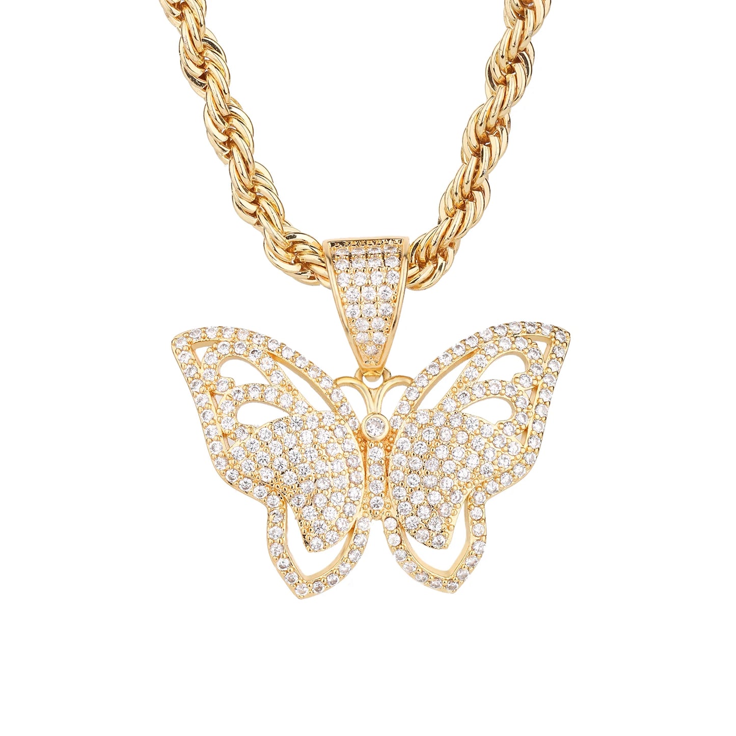 14K Gold Plated Brass Butterfly Pendant Necklace with Zircon Stones Elegant Minimalist Jewelry for Women Trendy Accessories