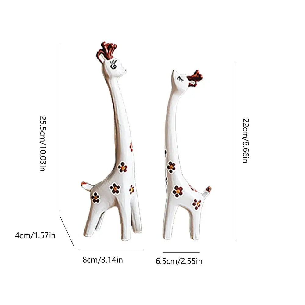 Wooden Giraffe Sculptures Couple giraffe  Standing Tabletop Animal Statue Handcraft Home Office Ornament Figurine