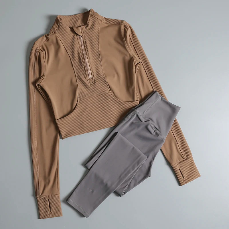 Fitness suit for women in spring professional training morning jogging high-end temperament sportswear fashion long-sleeved