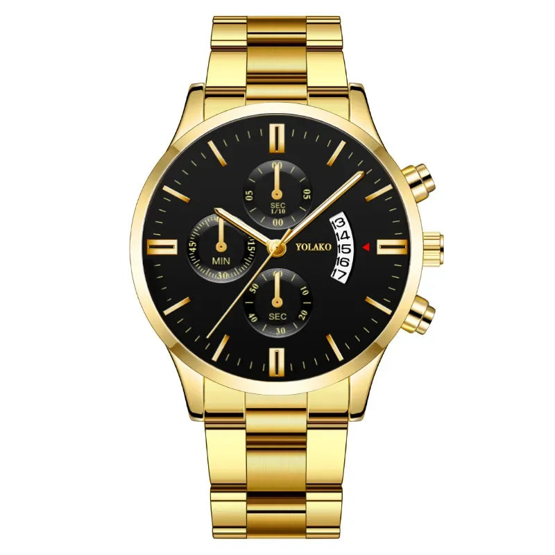 Men's Fashion Sports Watches for Men Business Stainless Steel Quartz Wristwatch Calendar Man Casual Leather Luminous Clock Watch