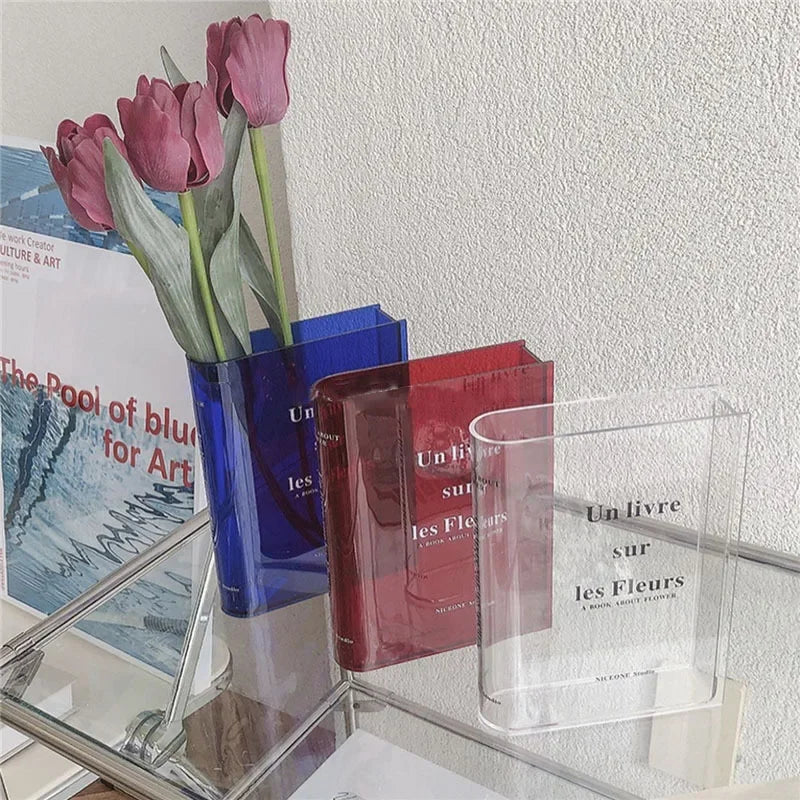 Clear Book Flower Vase Creative Acrylic Transparent Vase The Mystery Of Growth Book Vases Modern Decorative Vases Room Decor