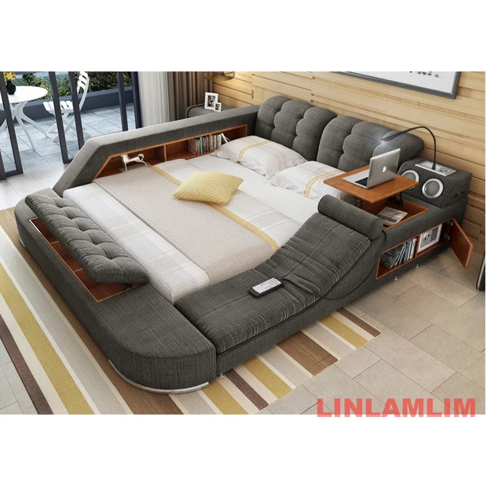 Tech Smart Bed Frame Multifunctional Massage Bed Ultimate Bed,  Fabric / Cloth Tatami Upholstered Bed with Bluetooth Speaker