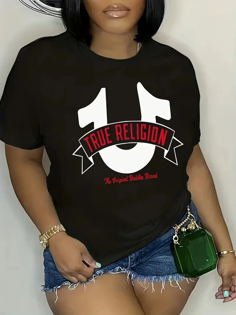 Graphic Print Crew Neck T-shirt Short Sleeve Casual Top Summer Women's Clothing Women's Clothing Funny Tee Shirt Tops