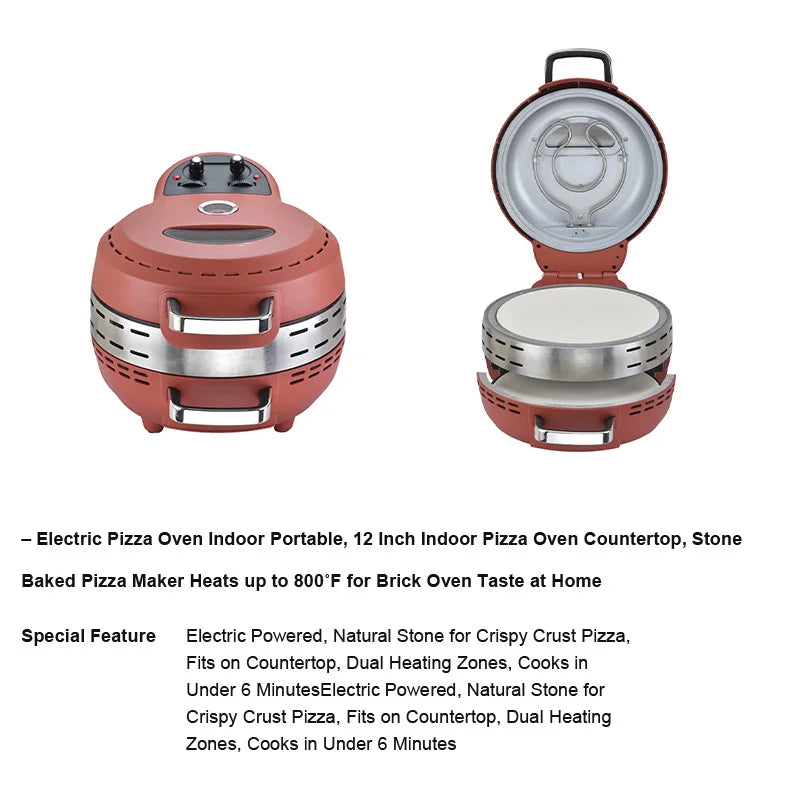 12 Inch Electric Pizza Maker Chapati Oven for Pancake Broiler Flapjack Roaster with Stone Plate