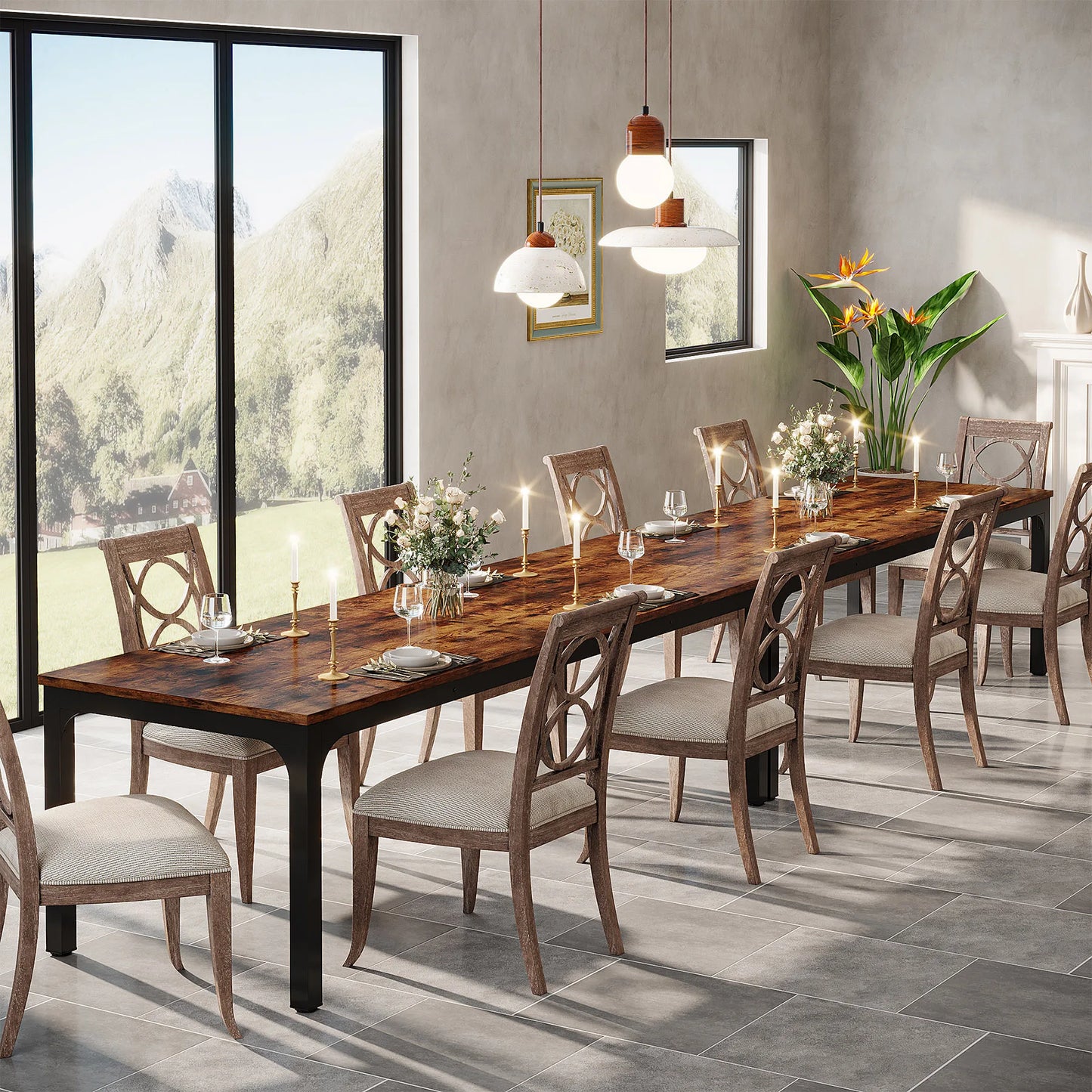 Tribesigns Dining Table for 6-8 People, 200cm Large Narrow Long Rectangular Kitchen Dinner Table, Rustic Wood Dining Table