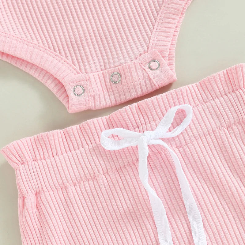 Newborn Baby Girl Clothes Summer Outfit Ruffle Sleeveless Knit Romper Top Bloomer Shorts Set