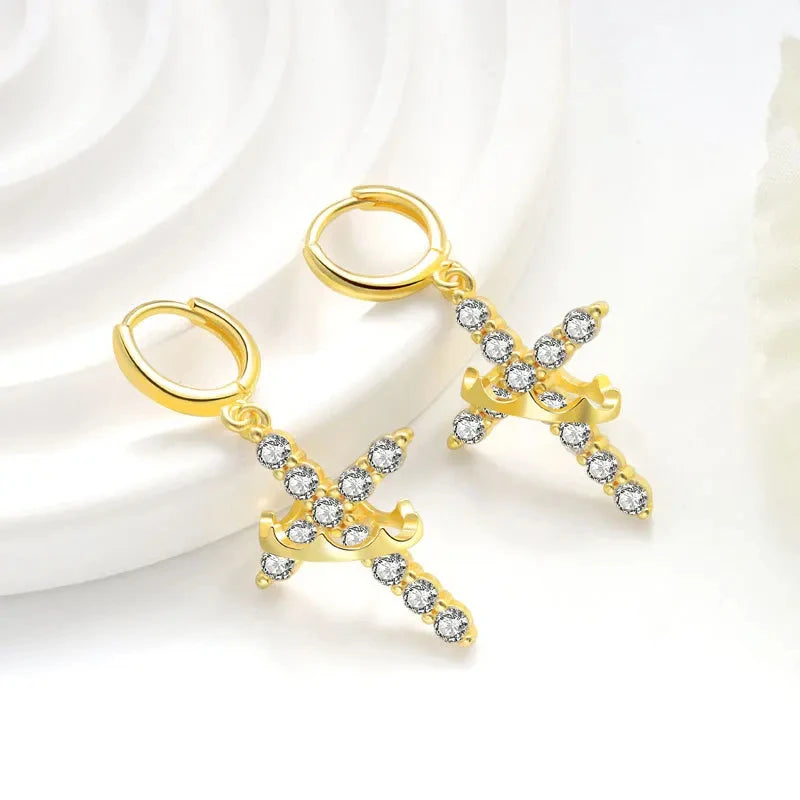 Rotatable Crown Rhinestone Cross Choker Necklace Earrings Rings for Women Minimalist Cross Chain Christian Jewelry Prayer Gift