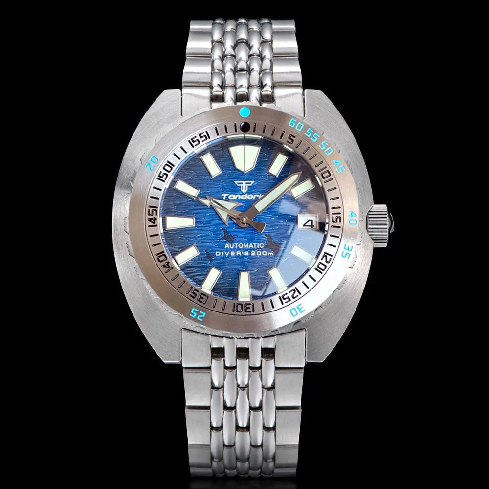 Tandorio V2 Buckle Bracelet Steel Bezel 42mm Sapphire Glass 20ATM Water Resistant NH35 Automatic Mens Dive Watch Reloj Hombre