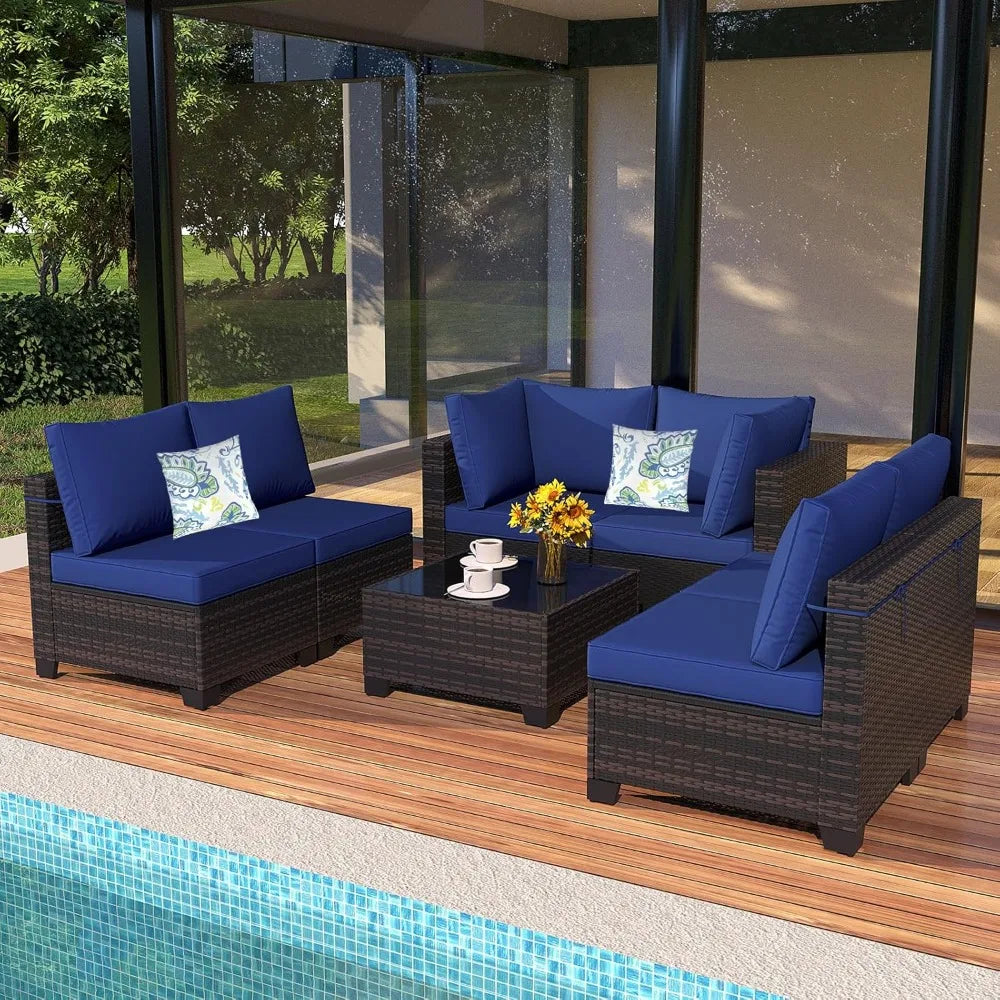 Outdoor Conversation Sectional Rattan Sofa, Patio Furniture Set, with Wicker and Cushions for Garden and Backyard