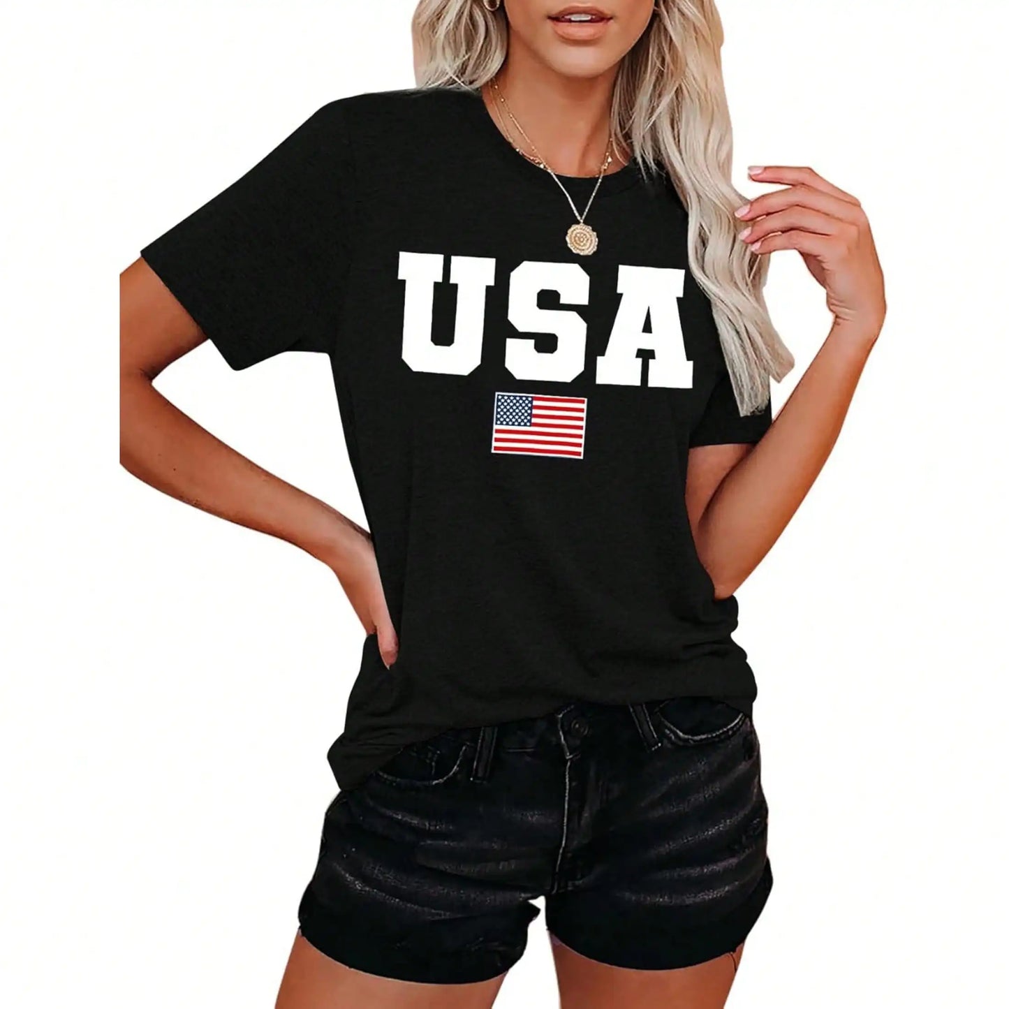 American Flag Shirts For Women 4th Of July Tops USA Print T Shirt  Proud T-Shirt Comfort Neck Short Casual Short Sleeve American