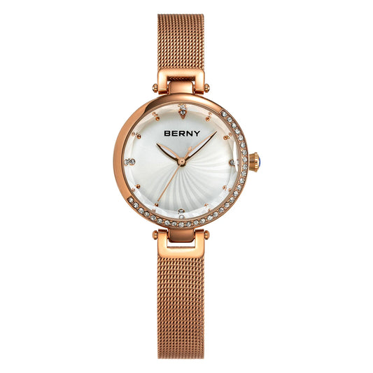 BERNY Women's Watches Luminous Small Dial Luxury Brand Woman Watch Adjustable S/S Strap Elegant Diamond Ladies Wristwatch