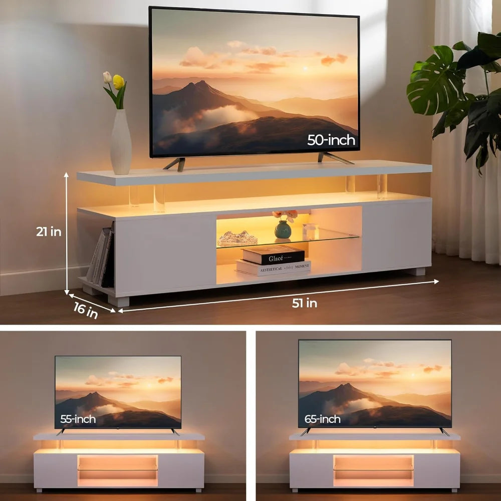 White TV Stands for Living Room LED TV Stand Modern TV Stand with Storage for 65/70/75 inche TVs Entertainment Center