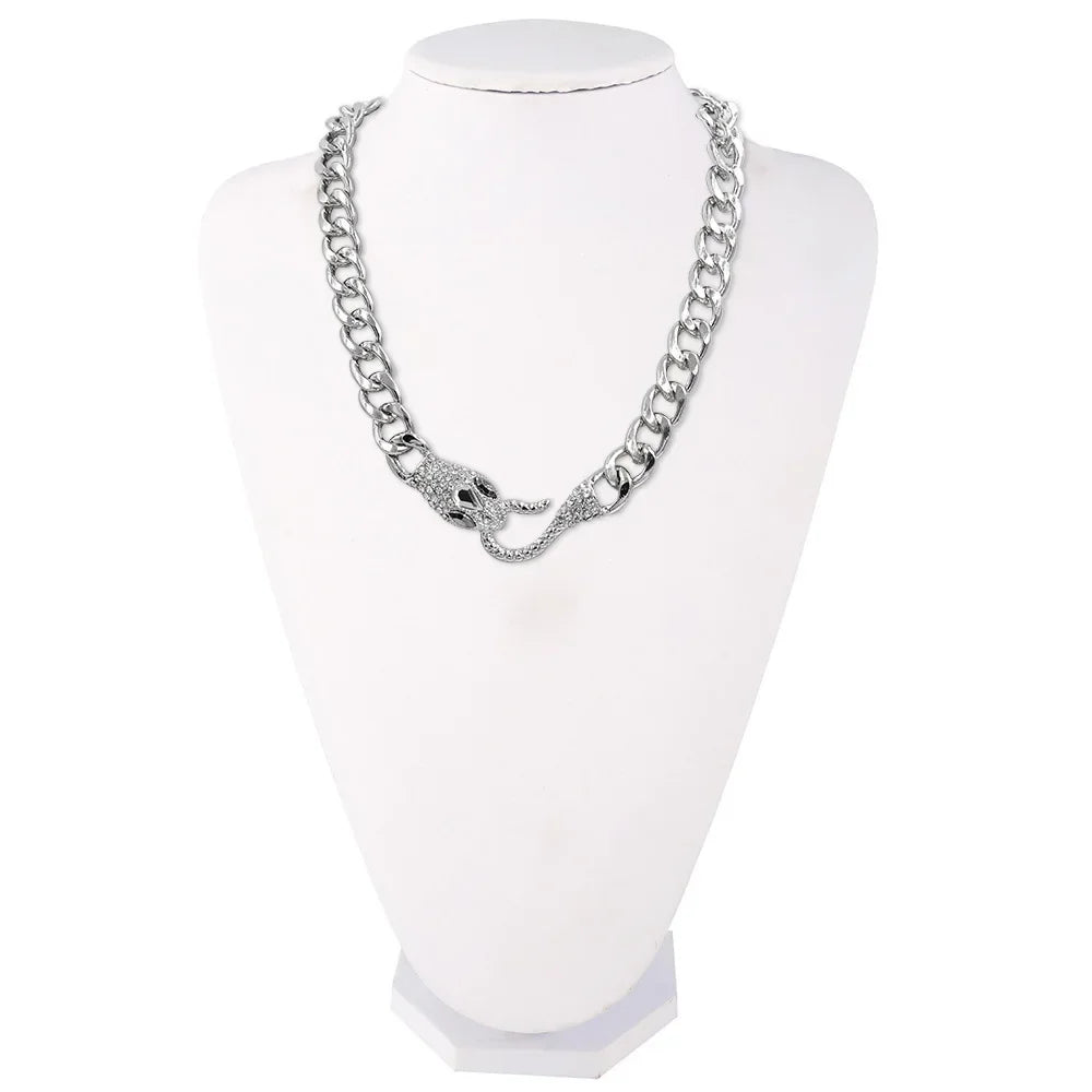 Hip Hop Rock Black Cuban Chain Medusa Snake Necklace Women Trendy Snake Bite Tail Creative Party Necklace Jewellery Accessories