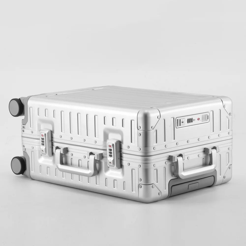 New All Aluminum-magnesium Suitcase Front Opening Rolling Luggage with USB Charging Plug TSA Lock Travel Trolley Case with Wheel
