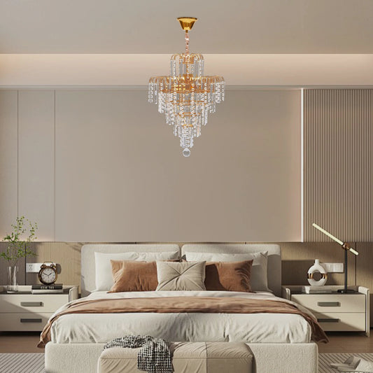 Crystal Chandelier, Adjustable Chain, Golden Tone, Ambient Lighting for Living Room