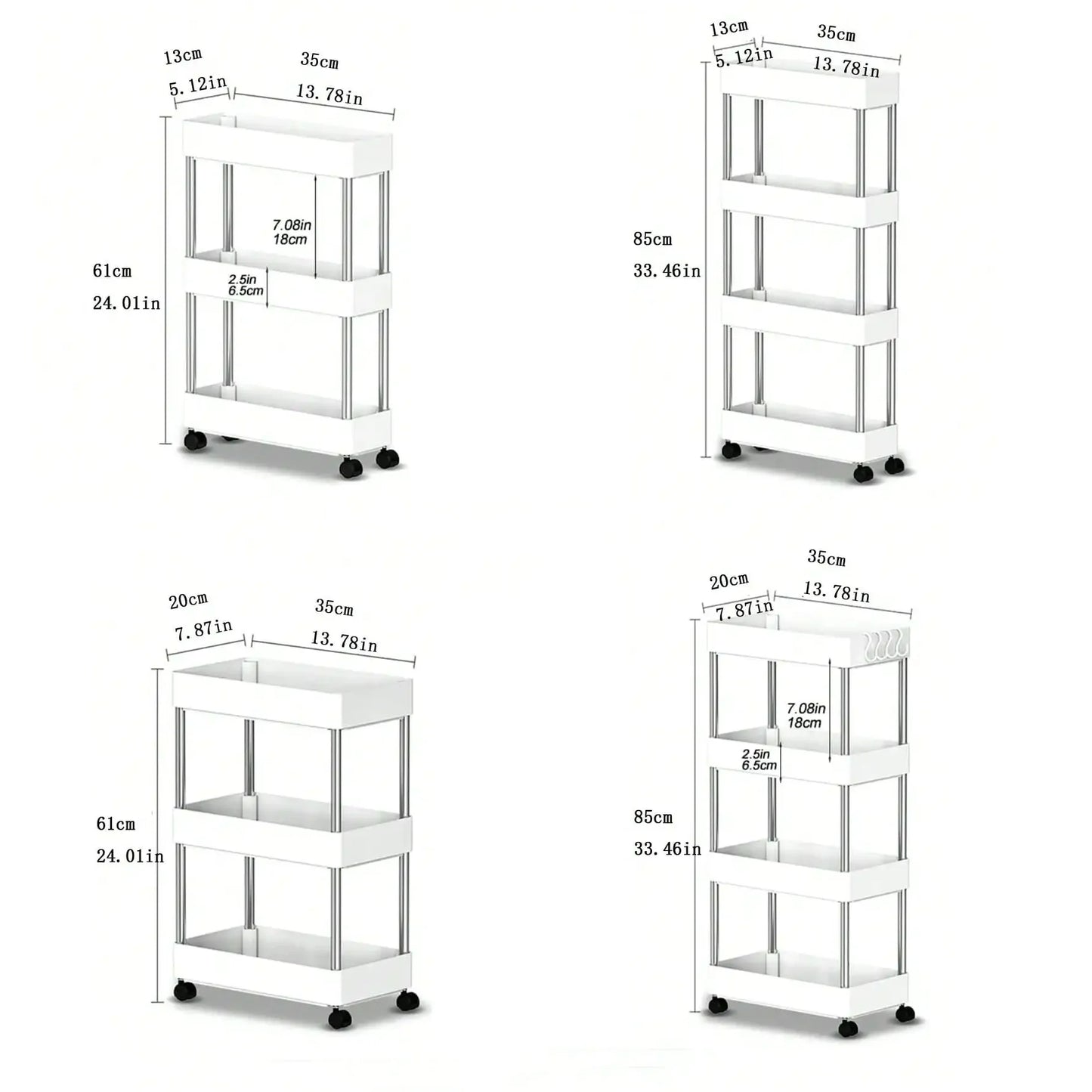 3/4 Tier Movable Gap Storage Rack Rolling Utility Cart Storage Shelf Kitchen Bathroom Slim Slide Organizer Shelf Livingroom