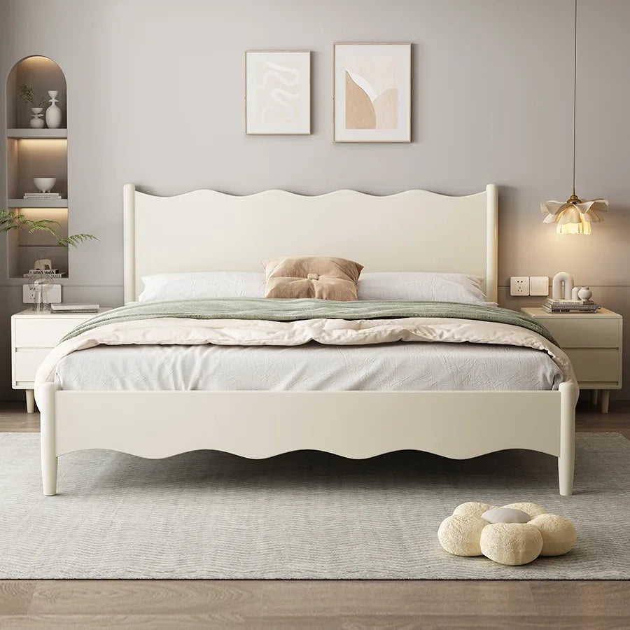 Solid wood bed 1.8 meters Master bedroom bed White double Nordic 1.5 wedding bed B & B apartment Wooden bed Black wabi sand bed