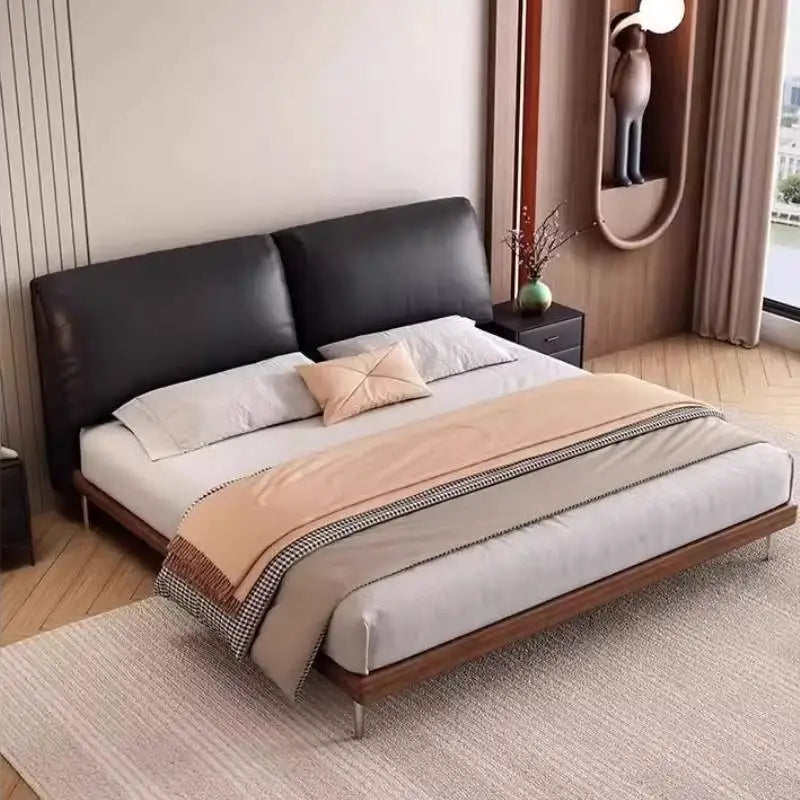 Minimalist European Double Bed Decoration Black Modern Pliable Double Bed Frame King Size Wooden Cama Matrimonial Furniture Home