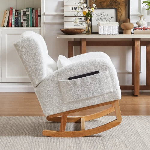 High Backrest Living Room Lounge Arm Rocking Chair, Two Side Pocket