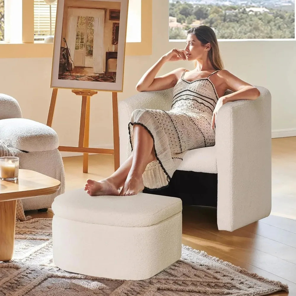Upholstered Sherpa Bucket Armchair with Storage Footstool, Modern Living Room Side Chair, Single Sofa Armchair