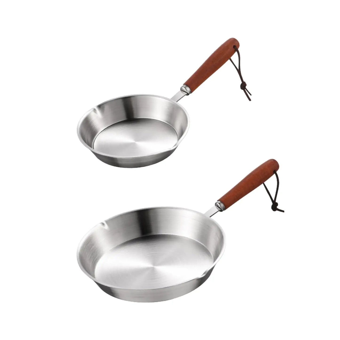 Kitchen Stainless Steel Fry Pan Cooking Eggs Sandwich Kitchen Cookware Wood Handle Butter Warmer Steak Grilling Pan for Home Rvs