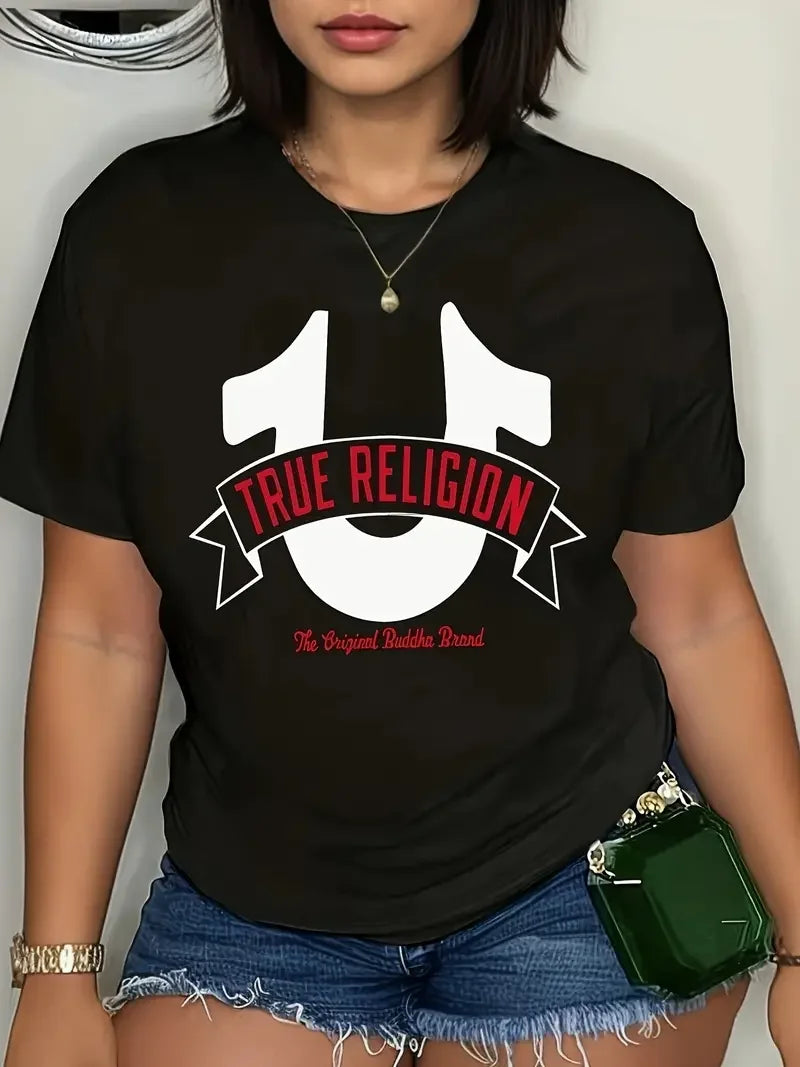 Graphic Print Crew Neck T-shirt Short Sleeve Casual Top Summer Women's Clothing Women's Clothing Funny Tee Shirt Tops