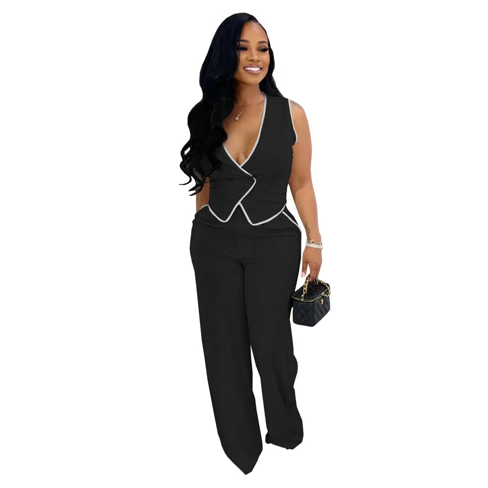Women Clothing Fashion Elegant Sets Casual V-Neck Button Down Tops and Long Pants Suit 2025 Summer Loungewear 2piece Set Outfits