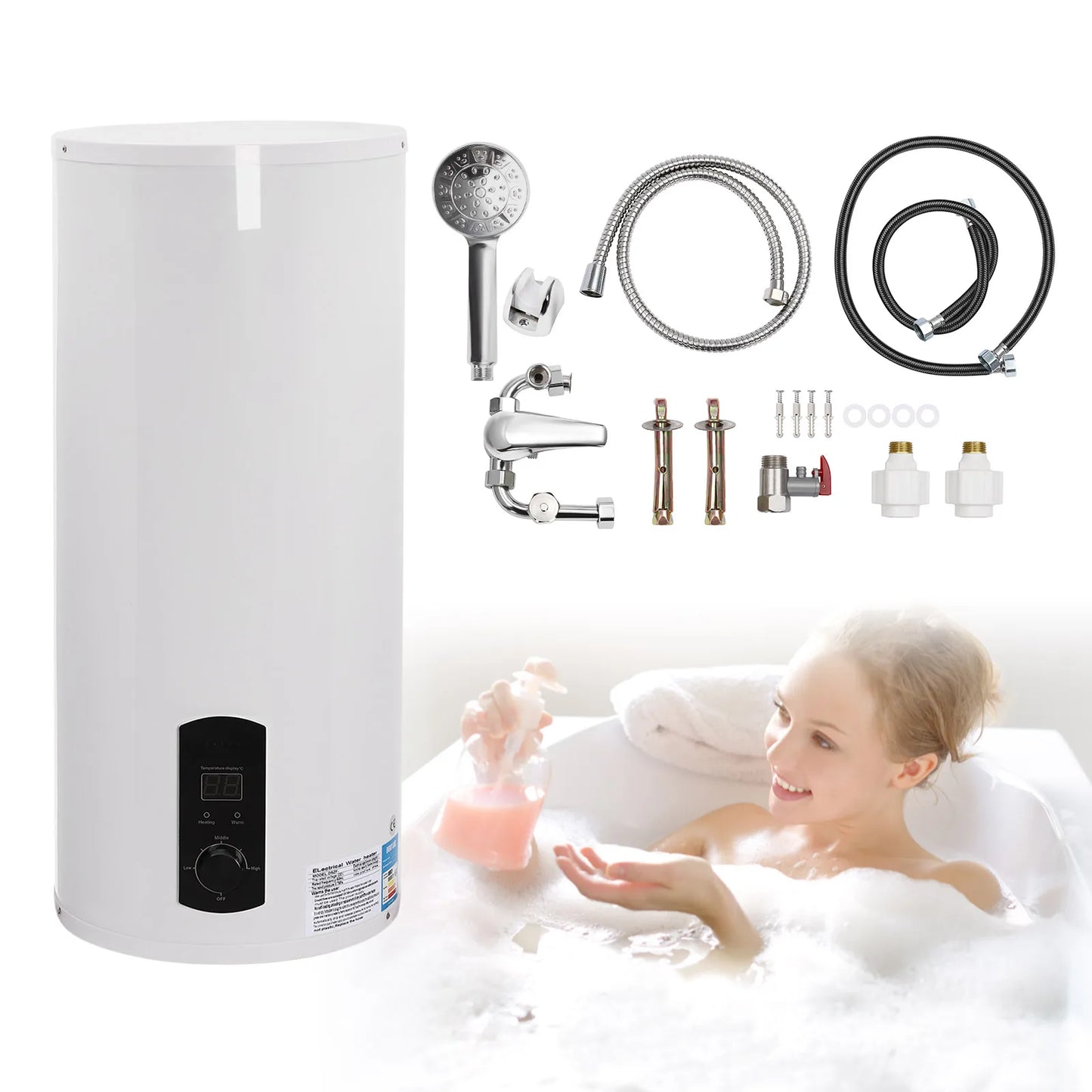 Electric Storage Hot Water Heater 60L Electric Boiler Instantaneous Water Heater Boiler Horizontal 220V 2000W 25-75 ° C