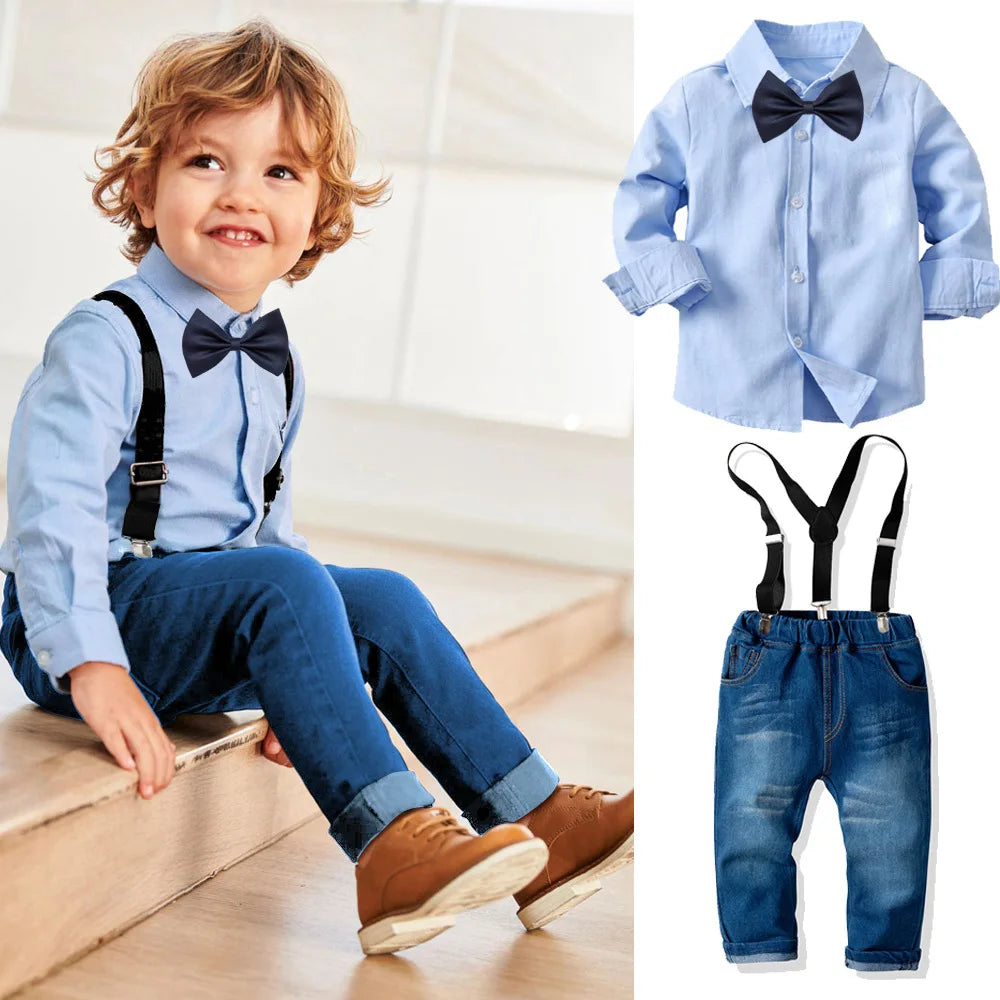 Baby boy's clothing spring and autumn gentleman's birthday suit newborn party dress soft cotton vest + shirt + pants baby 4-piec