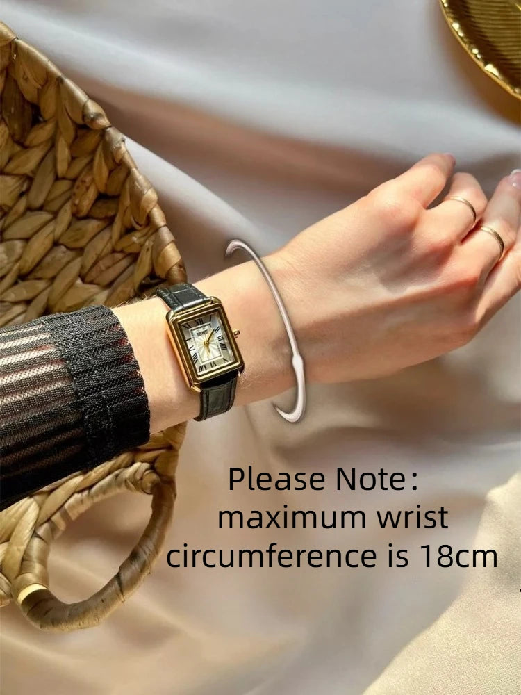 Vintage Women Quartz Watch Rectangle Roman Numeral Clock Elegant Temperament Leather Ladies Watch