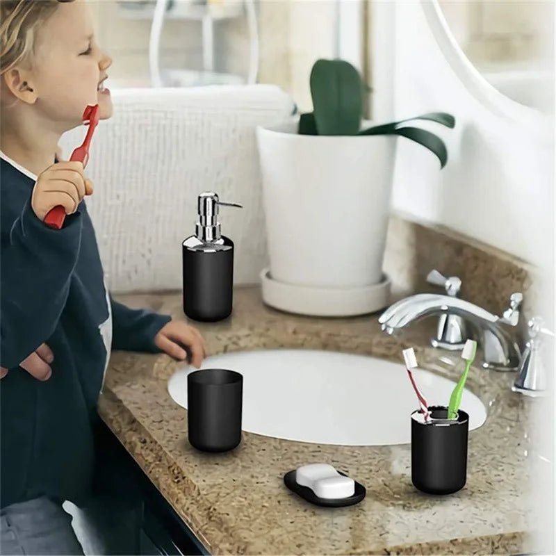 Wash Set Bathroom Decoration Accessories Lotion Bottle Soap Dish Mouthwash Cup Black Tray Household Bathroom Supplies