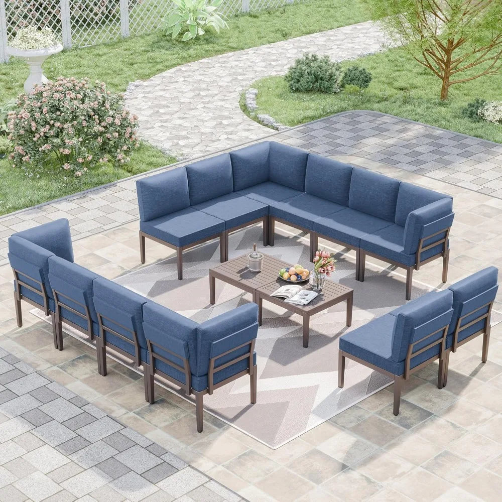 14 Pieces Metal Patio Furniture Set Modern Metal Outdoor Conversation Sets, Patio Sectional Sofa w/5 Inch Cushion and Coffee Ta