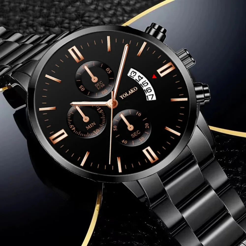 Men's Fashion Sports Watches for Men Business Stainless Steel Quartz Wristwatch Calendar Man Casual Leather Luminous Clock Watch
